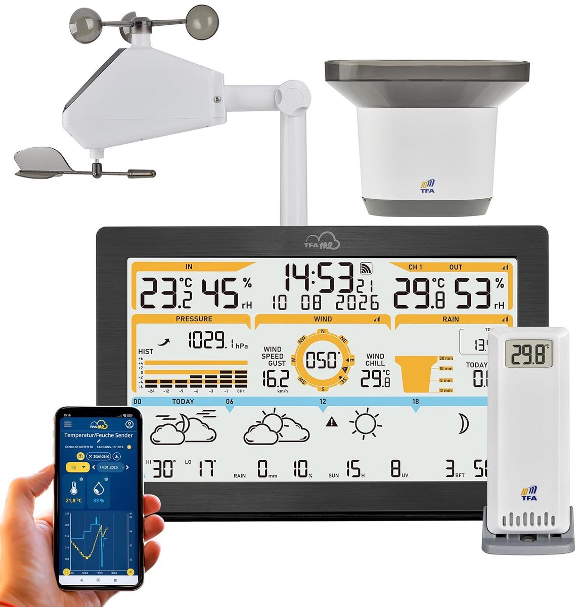 Professioneel WLAN Weerstation 8-in-1 met 4-daagse Voorspelling en Online Toegang tot Weerdata