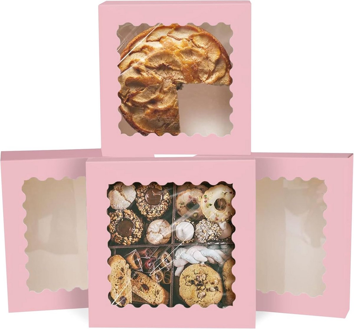 Roze Taartdozen met Venster 12 Stuks Pop-Up Verpakking voor Gebak en Donuts