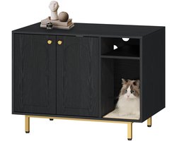 HOB Kattenbak Kast - Kattenkast - Kattenhuis - Hout - Zwart- Verborgen Kattenbak Kattenmeubel - Huisdierkast - Kattenmand - Geschikt voor alle type katten