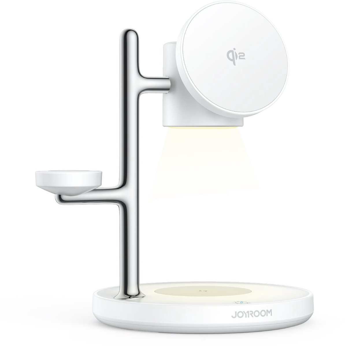 4-in-1 Qi2 draadloze oplader 15W – Oplaadstation voor telefoon, smartwatch en oordopjes – Met nachtlamp & touchbediening – Verstelbare hoek – Joyroom – Wit