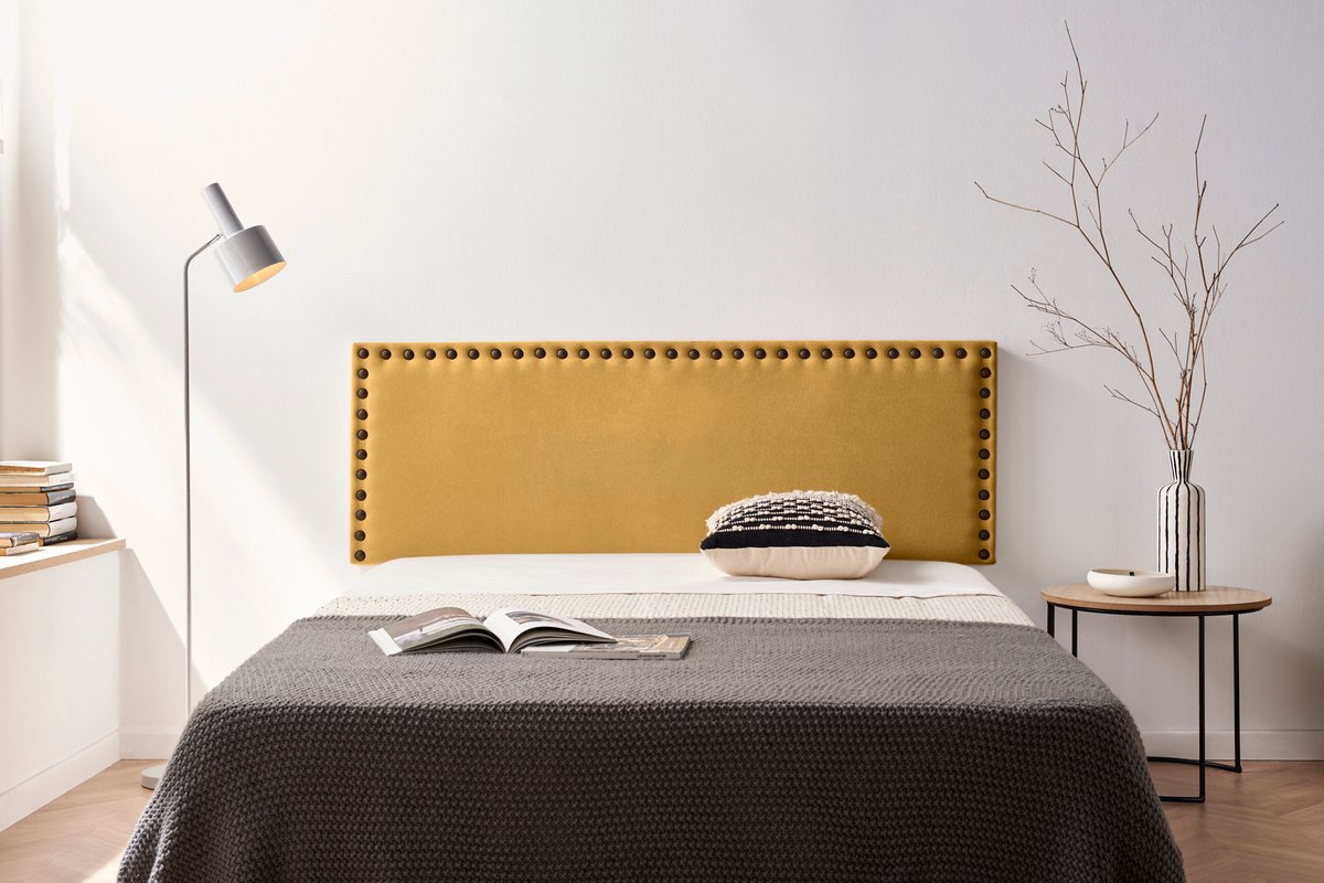 Moonia Hoofdbord - Slaapkamer Accessoire - Elegant en Duurzaam - Mosterd - Aqualine Stof - Vlekbestendig en Eenvoudig te Onderhouden
