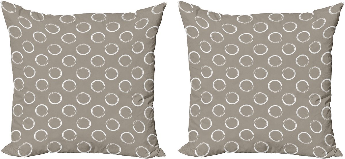 ABAKUHAUS Taupe decoratieve kussenhoes, 2-pack, ringvorm grungy art, 60x60 cm, taupe wit