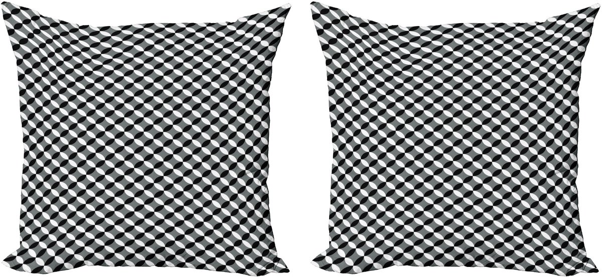 ABAKUHAUS Zwarte en grijze decoratieve kussenhoez 2 stuks, geometrische cirkel, 50x50 cm, zwart, wit, grijs