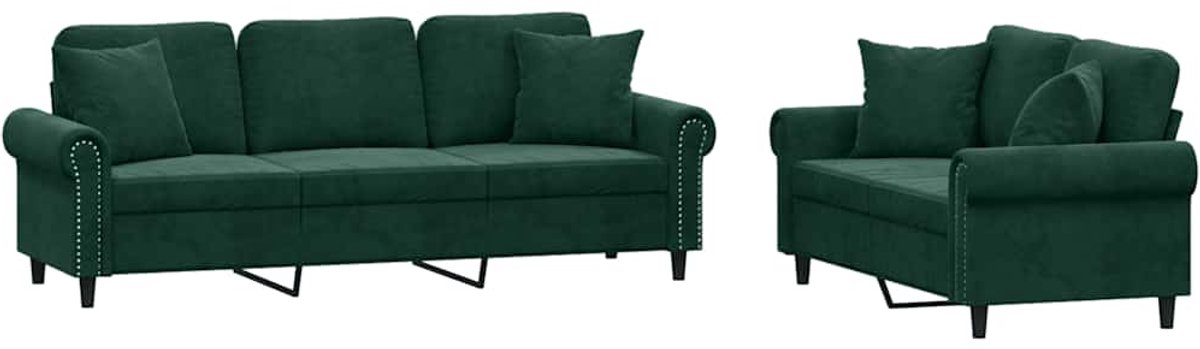 vidaXL - 2-delige - Loungeset - met - kussens - fluweel - donkergroen