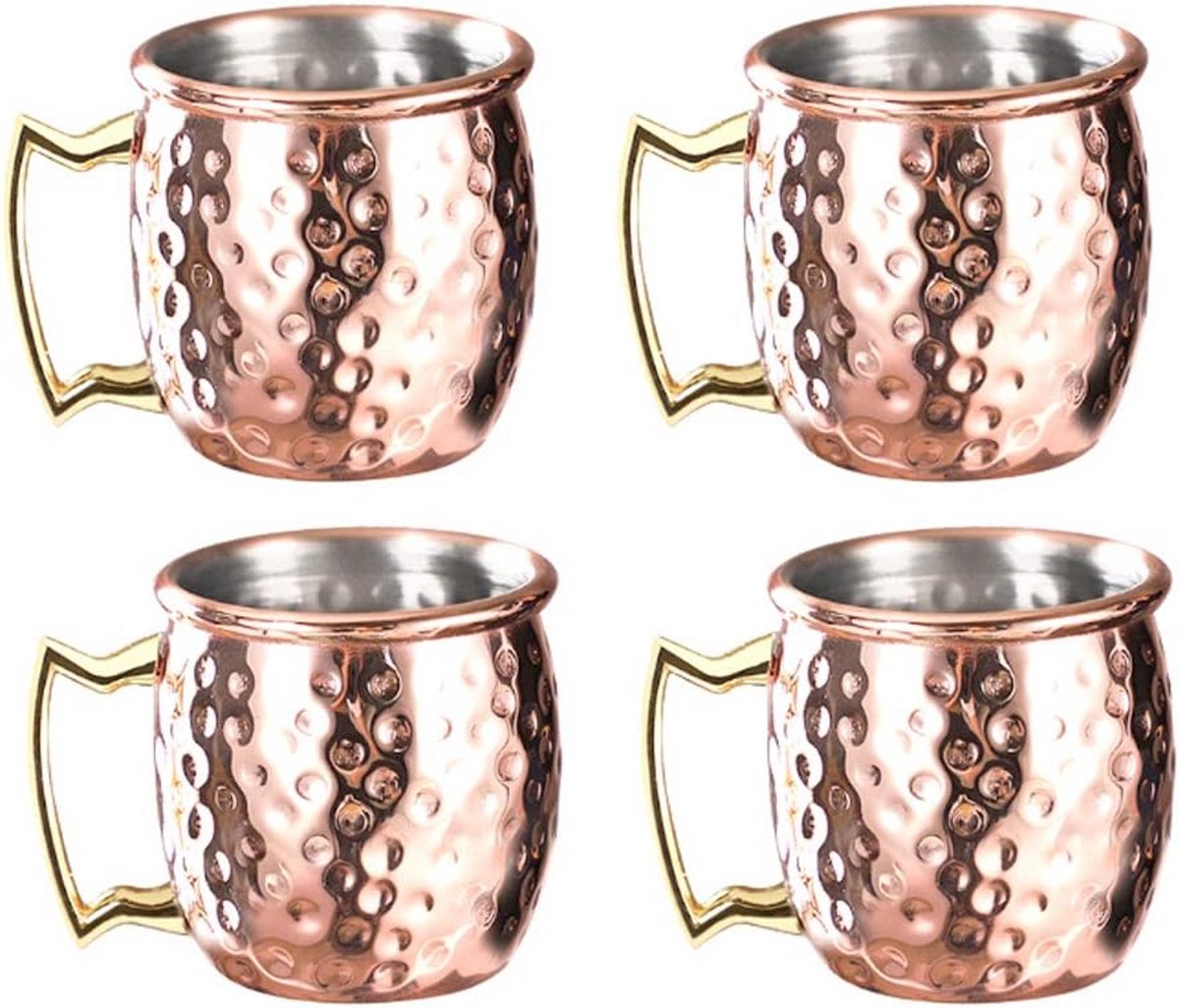 Set van 4 Mini Cocktail Mokken Koperkleur 60ml - Metalen Proeverij Glaasjes
