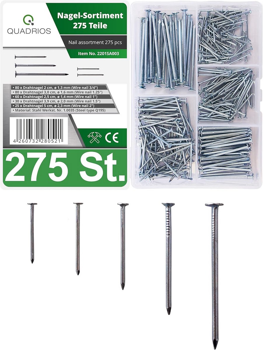 275 Delig Stalen Spijker Assortiment Set in Opbergdoos