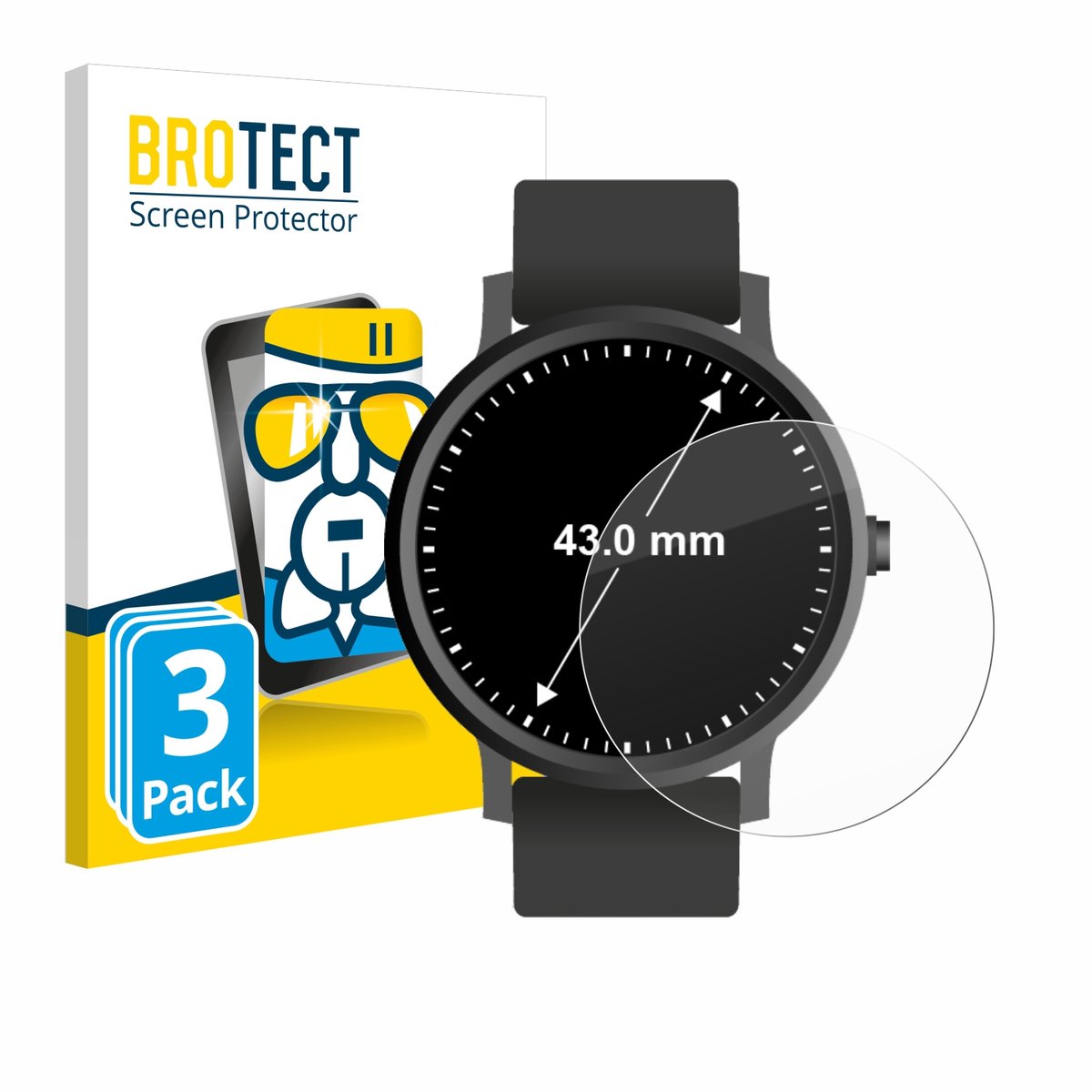 Screenprotector 3 Stuks voor Horloges (Rond, ø: 43 mm) Beschermglas transparant