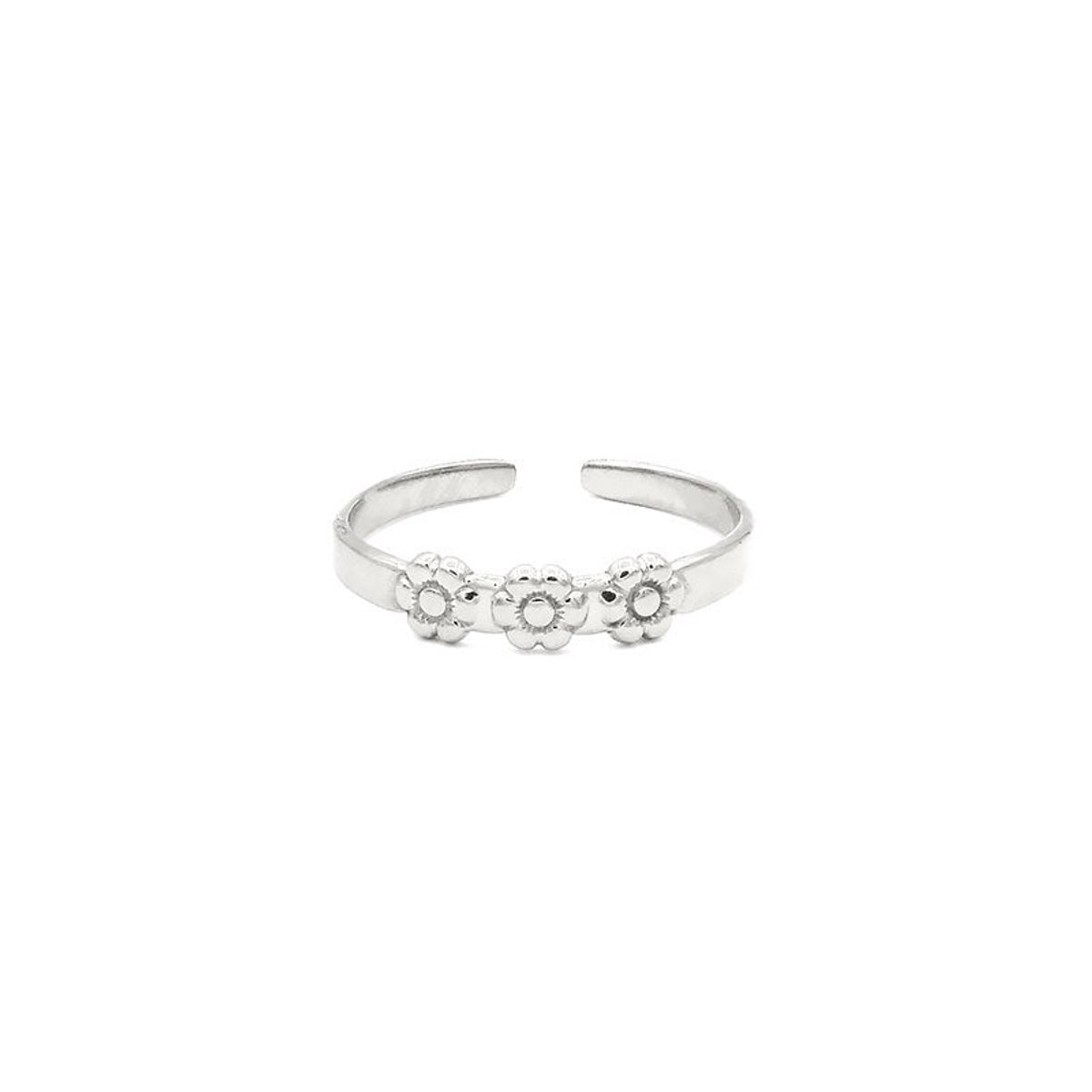 Mint15 Verstelbare ring kleine bloemetjes 'Little Daisies' - Zilverkleur RVS/Stainless Steel