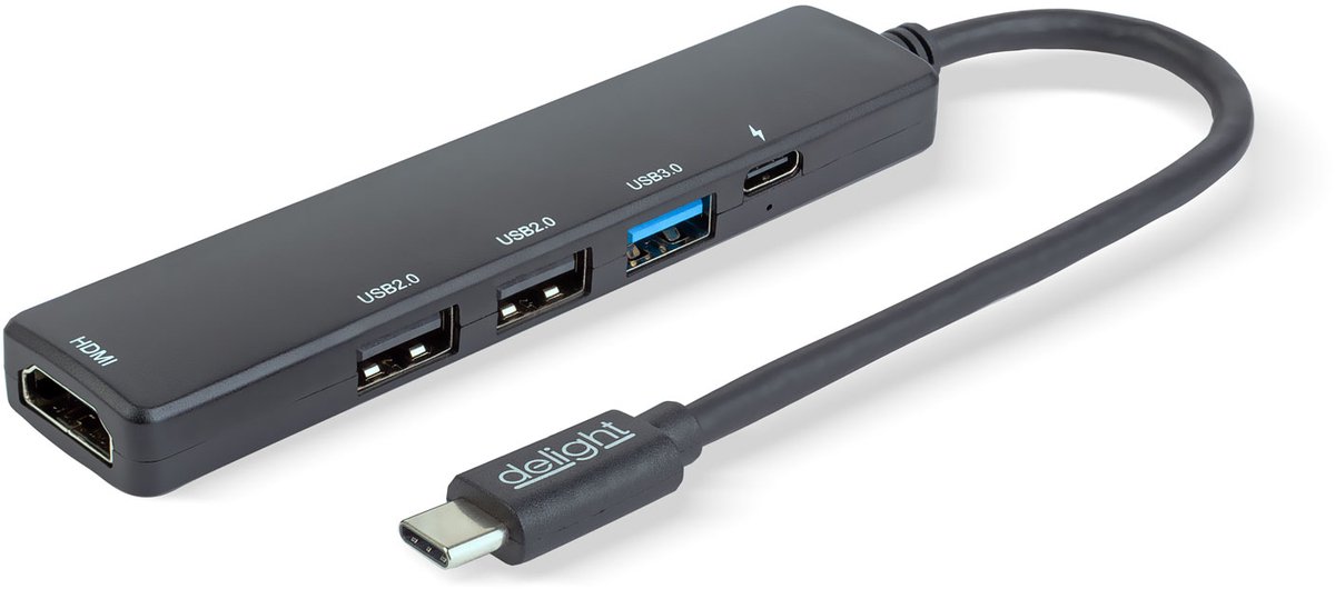 USB-C Hub met HDMI 4K, 3x USB-A & 1x USB-C - 100 W PD snelladen - 5 Gbps - compacte multifunctionele adapter voor laptop, tablet & telefoon [55064]