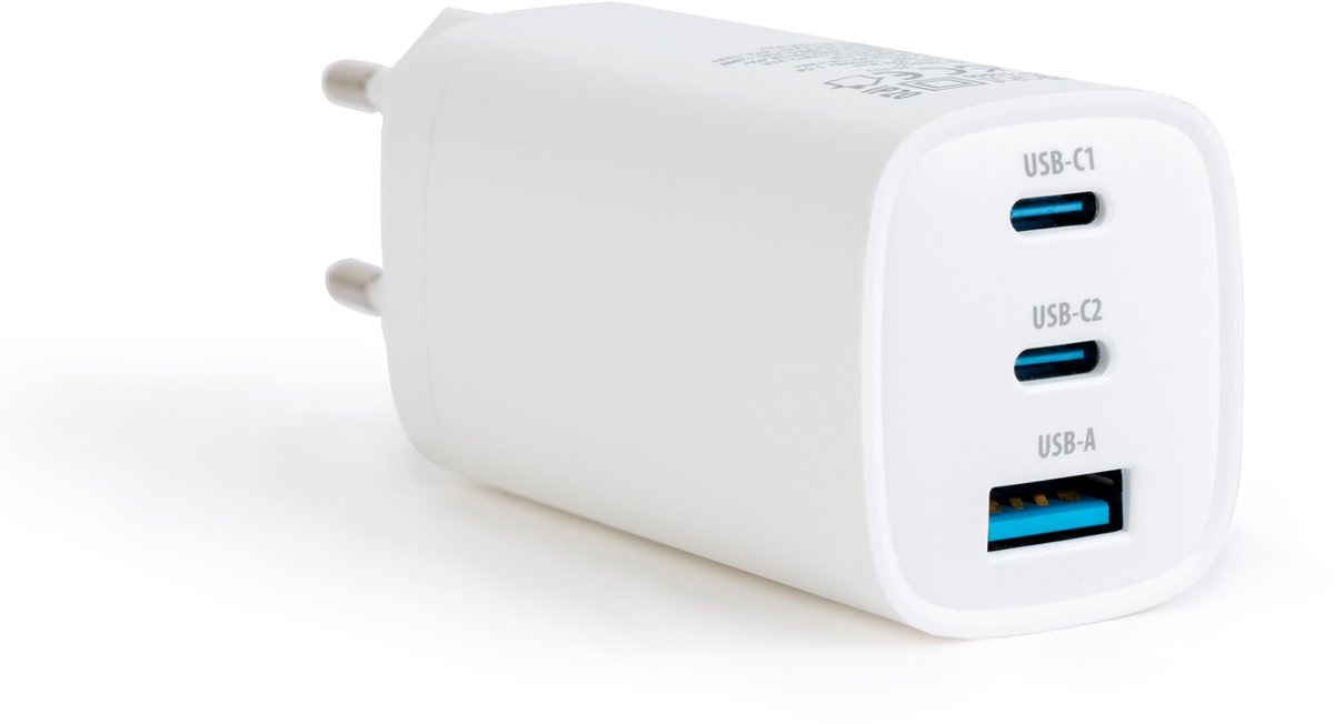 Snel Oplaadblok USB-C Snellader 45W PD + 20W USB-A – Quick Charge 3.0 – Dubbele Poort – Wit - universeel voor telefoon & tablet [55060]