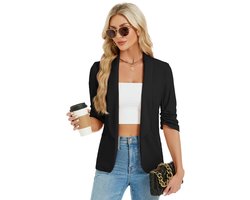 Blazer voor dames, sportief, elegant, openvallend, casual blazerjas Zwart M