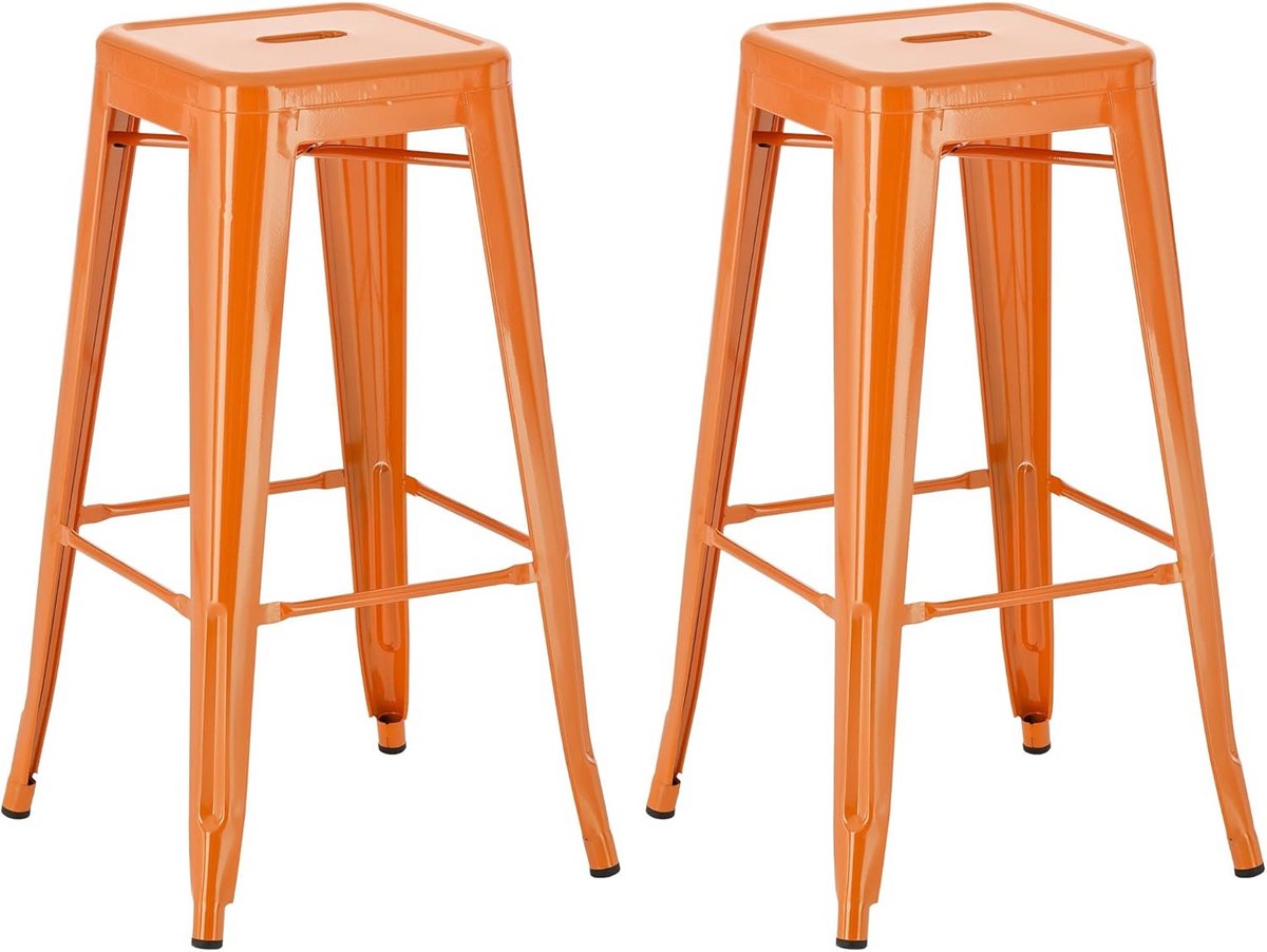 Set van 2 Trendy Barkrukken Oranje - Hoge Stabiele Metalen Krukken Stapelbaar