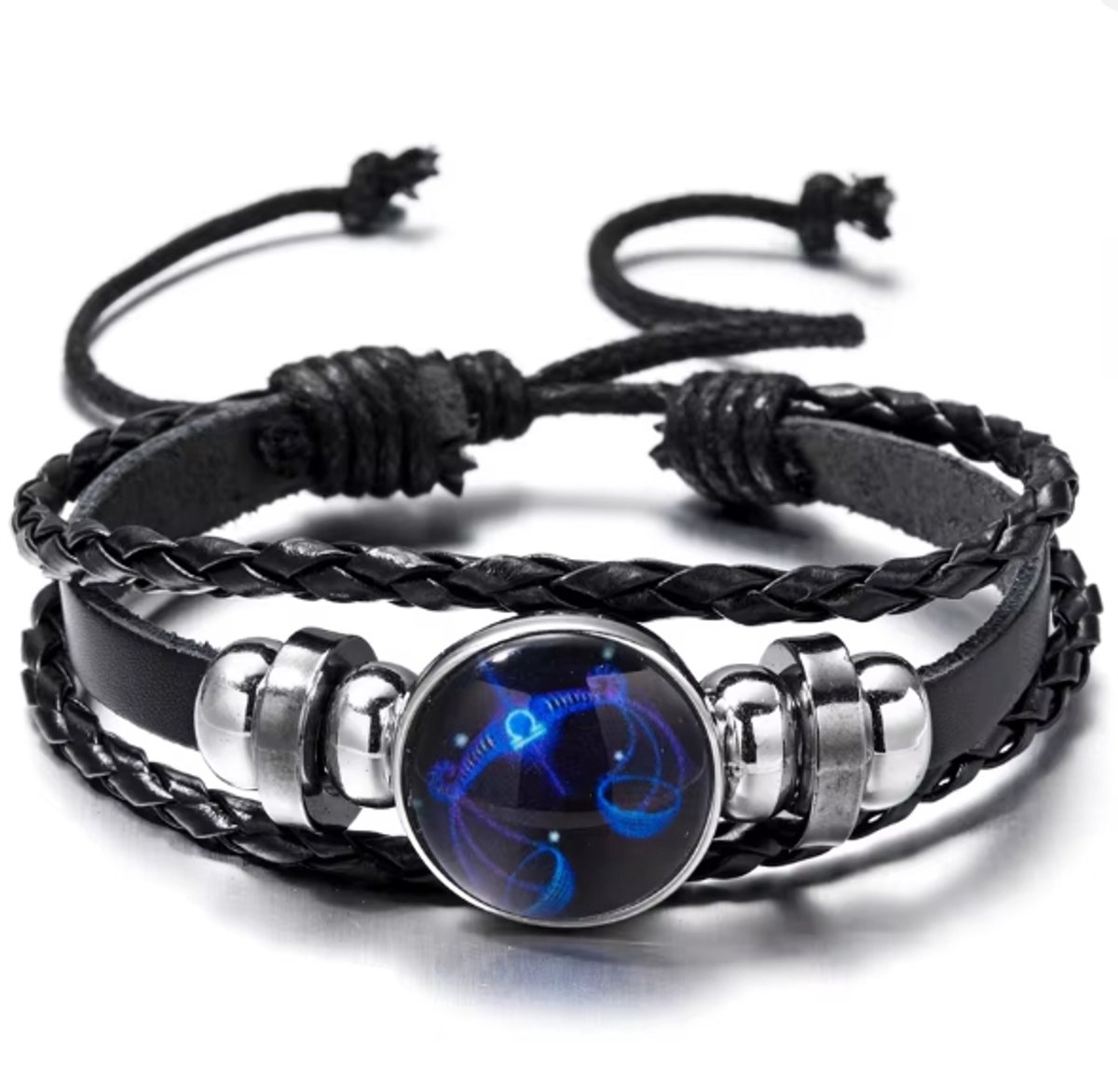 Actie4you® - Sterrenbeeld Armband - Verstelbare armband - Hanger sterrenbeeld - Gevlochten armband - Horoscoop – Glow in Dark - Weegschaal