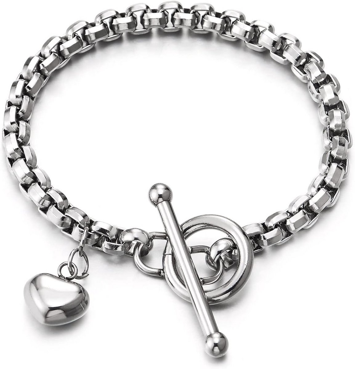 RVS Dames Armband met Hart Hanger en Toggle Sluiting - Gepolijst Roestvrij Staal