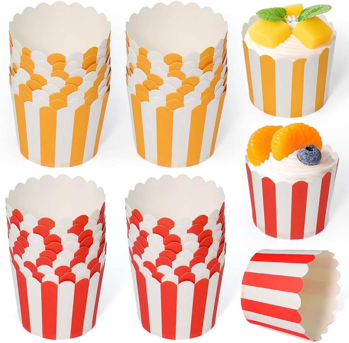 100 Stuks Cupcake Bakvormpjes Set - Rood en Geel - Vetbestendig en Stabiel