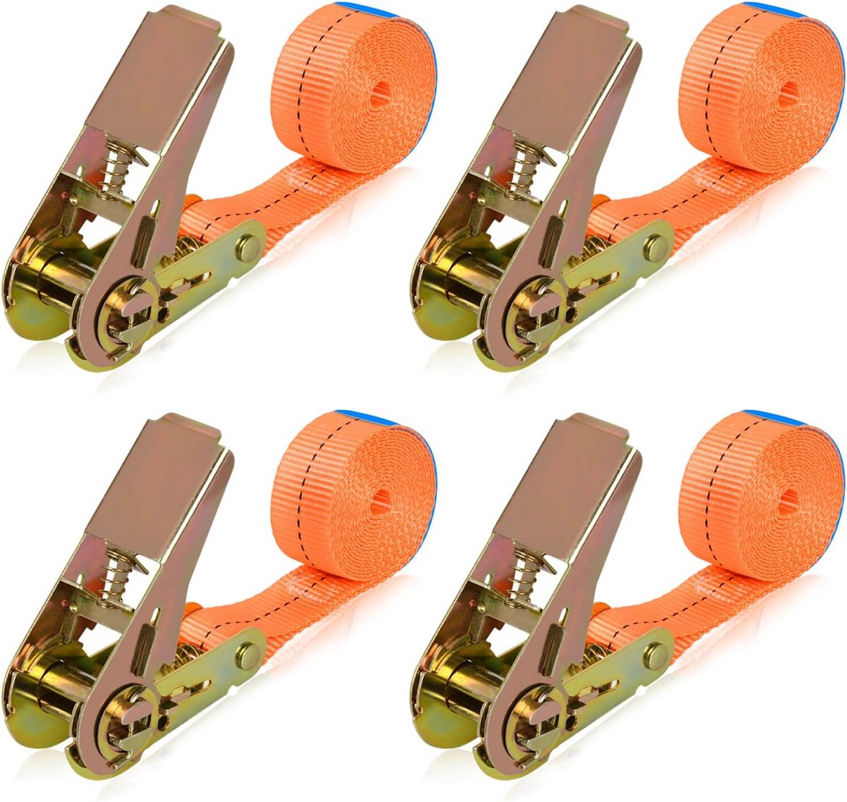 Set van 4 Spanbanden met Ratel - 2 Meter Laadbanden 400 KG voor Auto, Motor, Bagage en Camping