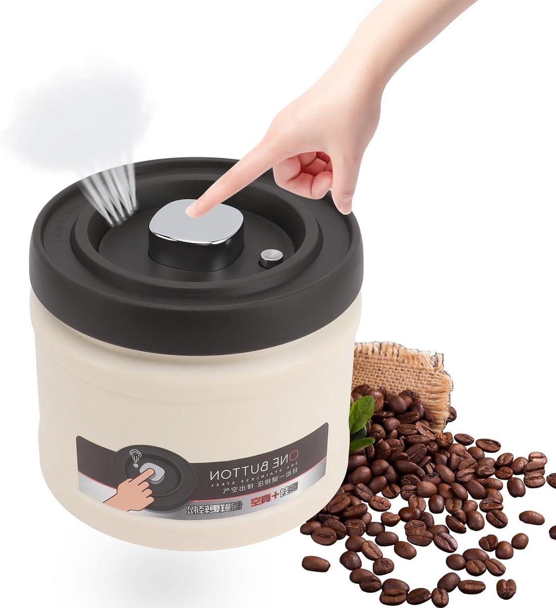 Koffiebus Voedselopslagcontainer 304 Roestvrijstalen Luchtdicht 750ML Beige
