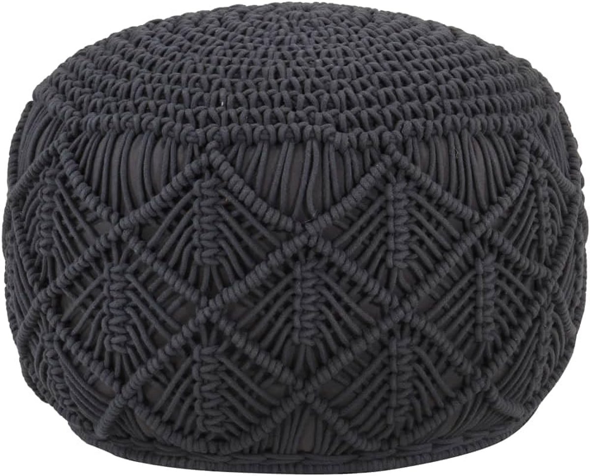 Handgemaakte Macramé Pouf - Voetenbank Hocker Katoen Antraciet 45x30 cm