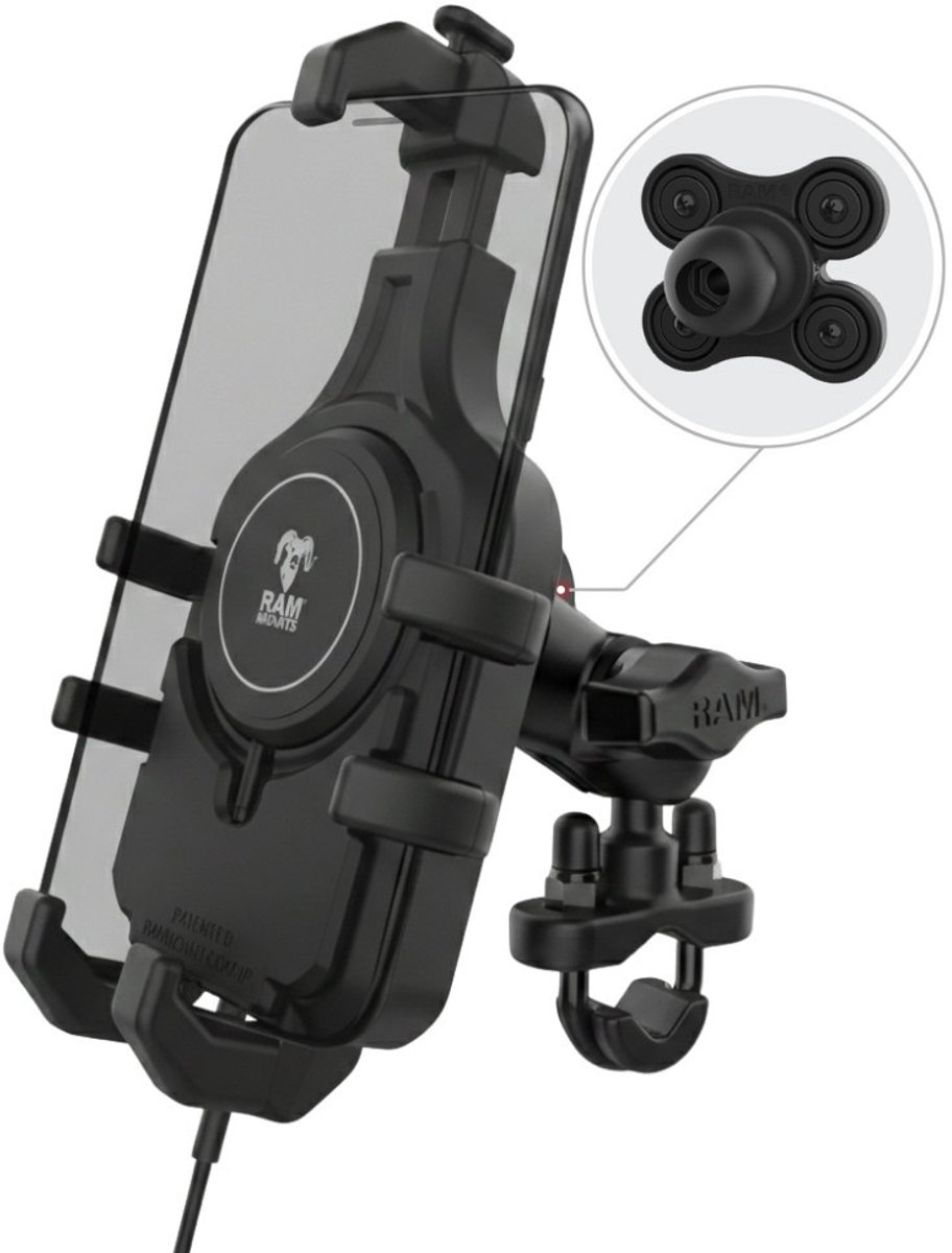 Quick-Grip™ Pro Qi2 15W Waterdichte Motor Telefoonhouder met U-Beugel en Trillingsdemper