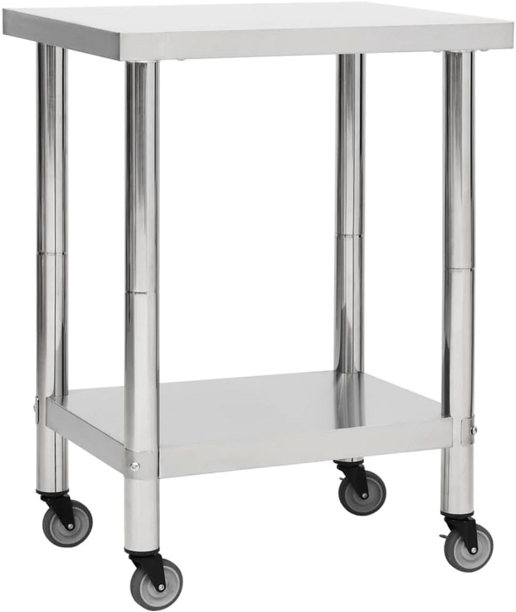 RVS Werktafel Keuken met Wielen en Onderblad - Mobiliseerbare Eettafel