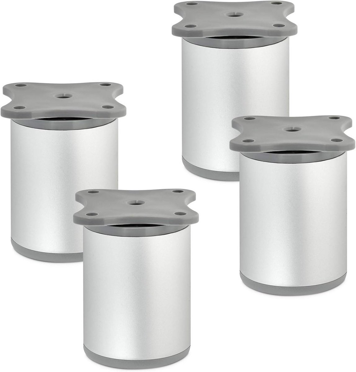 Set van 4 Verstelbare Meubelpoten Ø 40mm - Aluminium Zilver - Hoogte 80-90mm