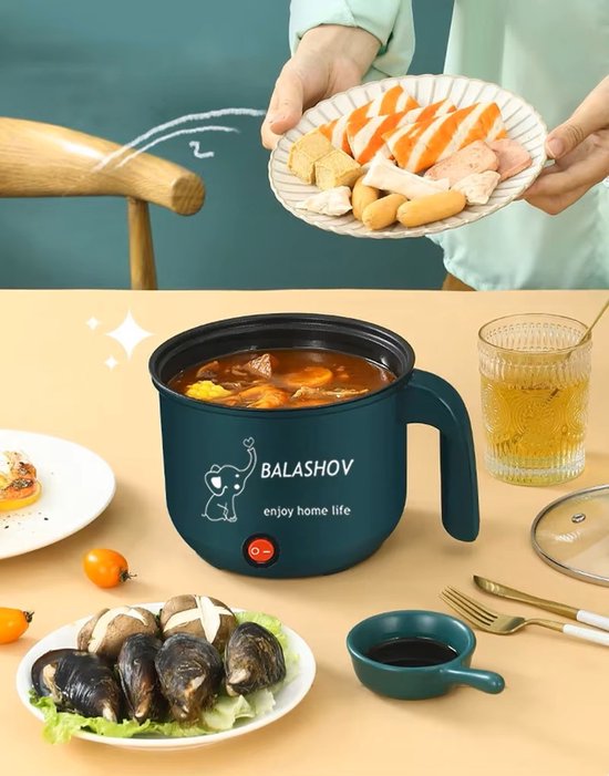 MakkelijkMooi Dubbele Hot Pot 1.8 ltr - Soeppan - Multicooker - Electrische Kookpan - Stoompan - Hotpot - Camping Kookpan - Groen — afbeelding 4