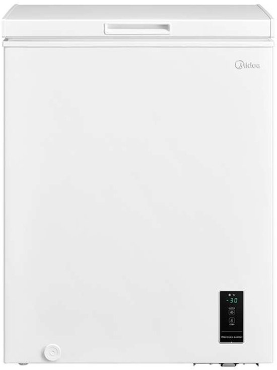 Witte Midea vrieskist met handvat en digitaal display aan de voorzijde.