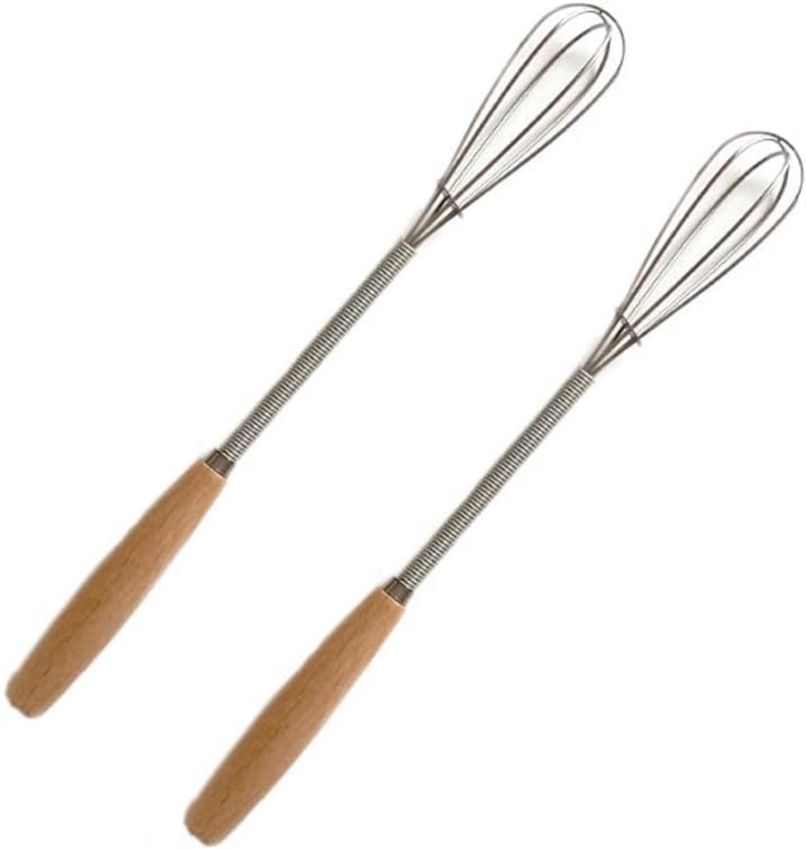Mini whisk roestvrij staal houten handgreep 20 cm - 2 stuks - voor mengen en kloppen