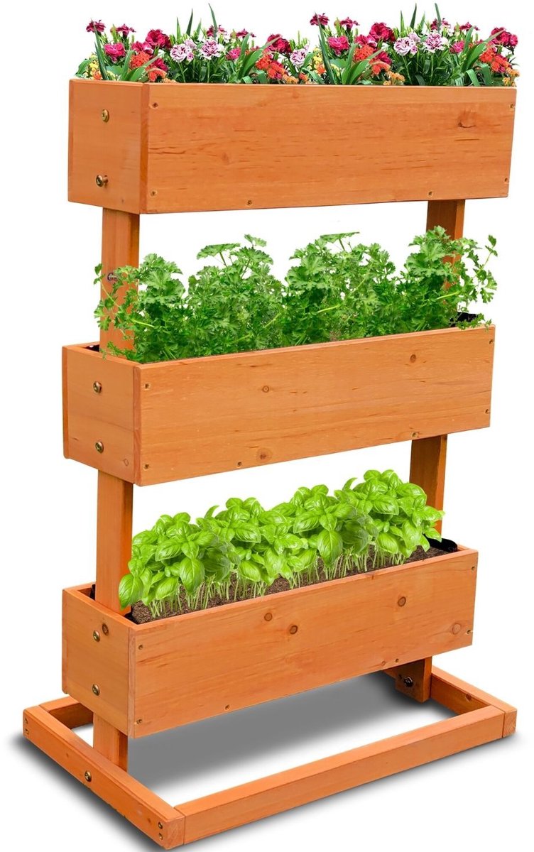 Coemo verticaal verhoogd bed Plantenbak (3 verdiepingen) incl. plantfolie - ca. 50 x 30 x 75 cm - Bruin