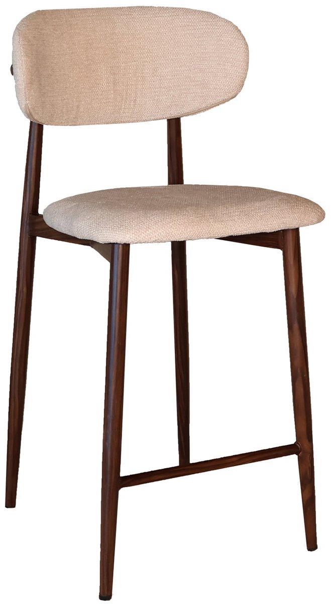 SET DEAL: 2 stuks Barkruk Japandi beige Reika walnoot minimalistische barstoel japanse stijl