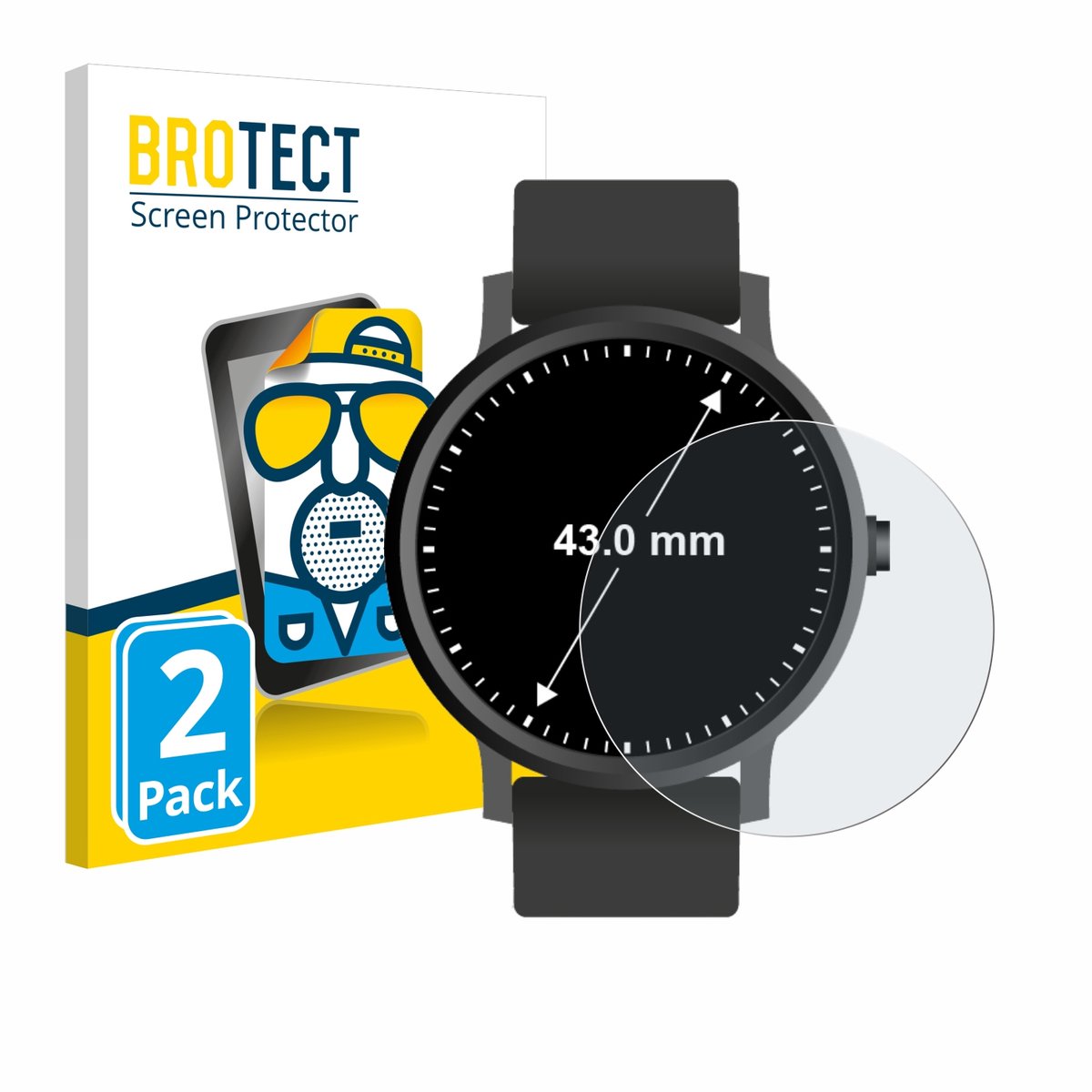 BROTECT - Screenprotector voor Horloges (Rond, ø: 43 mm) - Folie Beschermfolie matte 2 Stuks