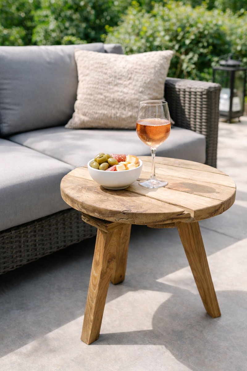 TeakOne - Teak Houten Bijzettafel – Lounge Tafel voor Tuin & Terras - Teak - Ronde bijzettafel - Outdoor
