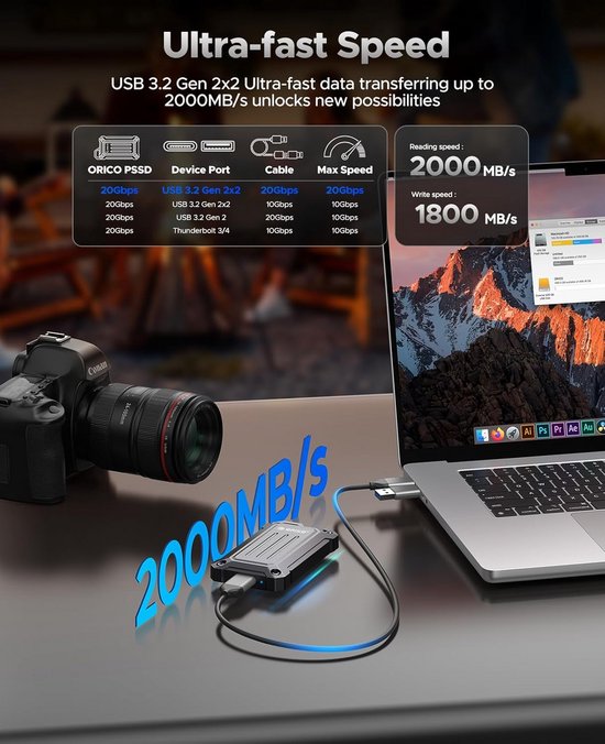 Draagbare Externe SSD 2TB USB 3.2 Gen 2 Type-C Supersnelle Opslag voor Laptop en PC — afbeelding 4
