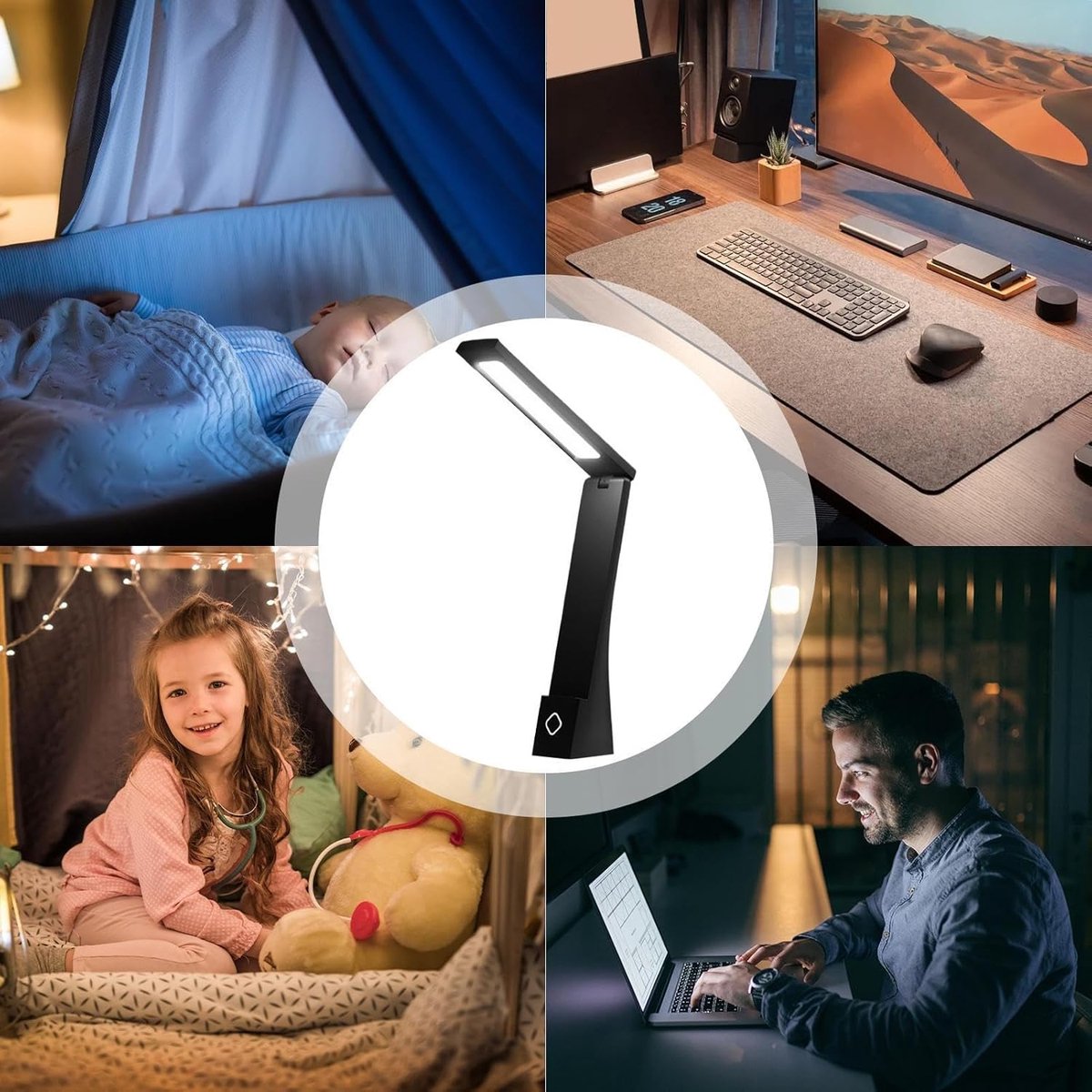 Oplaadbare Bureau Lamp - LED Leeslamp met Oogbescherming - Aanraak Dimmen voor Studie en Slaapkamer - Opvouwbare Lezen en Schrijven Lamp - Opvouwbaar en Draagbaar - Zwart Kleur — cadeau in Gadgets - foto 6