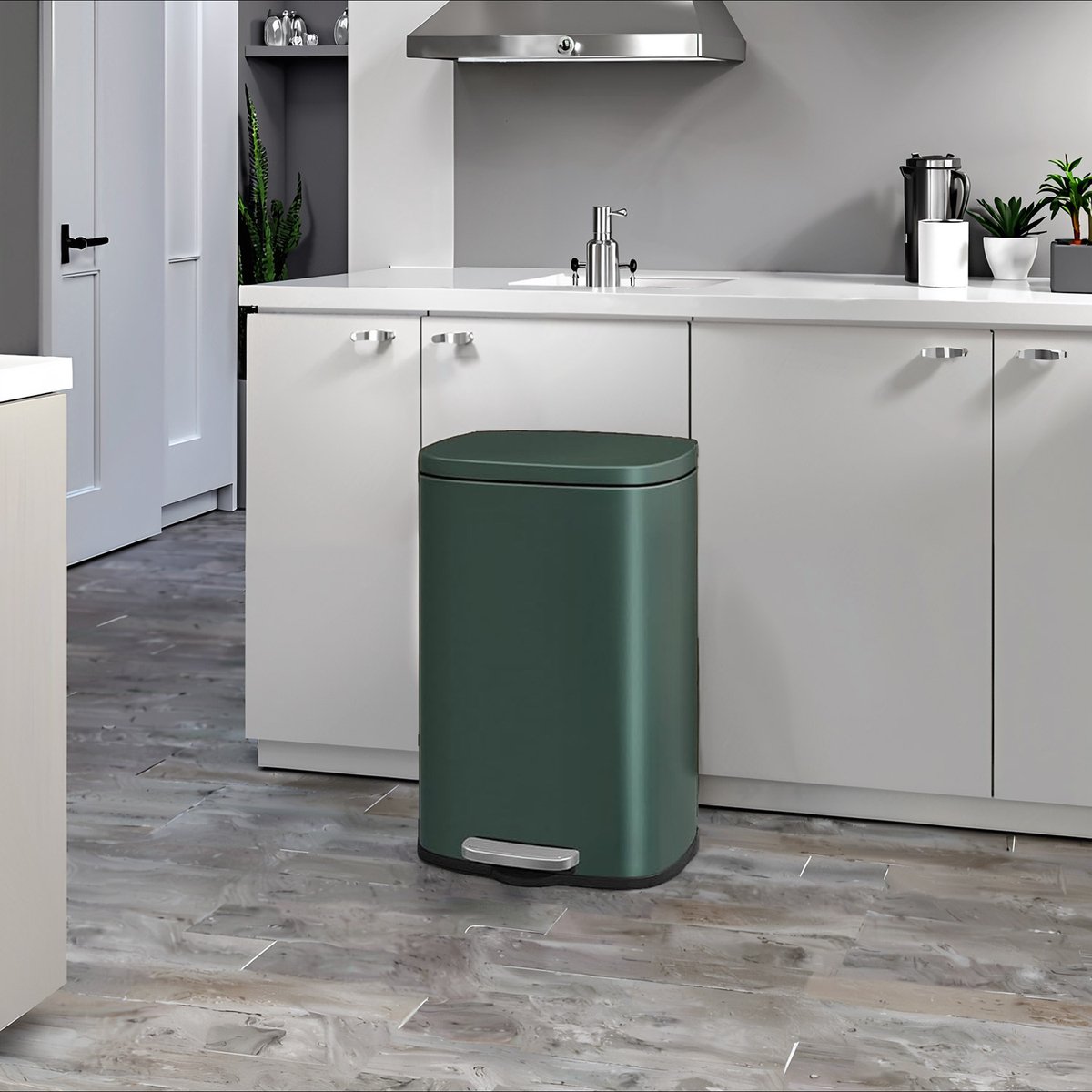 Pedaalprullenbak – Roestvrij staal – Groen – 50 liter met softclose-systeem en uitneembare binnenemmer