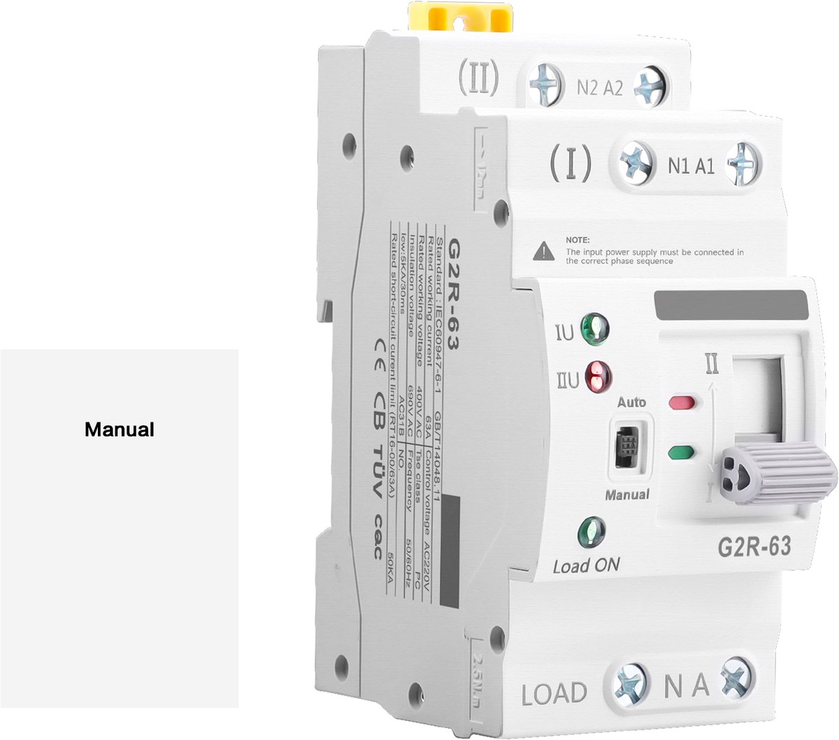 Dual Power Automatische Transfer Schakelaar - ATS Power Controller - G2R 2P 63A - Automatische Omschakelaar - Ononderbroken Overdrachtsschakelaar