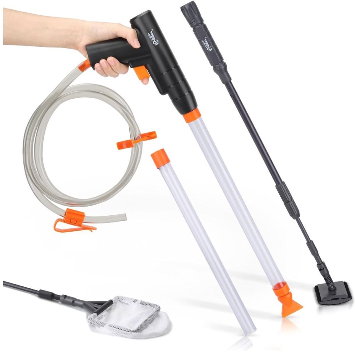 Aura® Aquarium Stofzuiger - Bodemreiniger - Gravel Cleaner – Zwart/Wit/oranje - 44cm x 23cm x 8cm