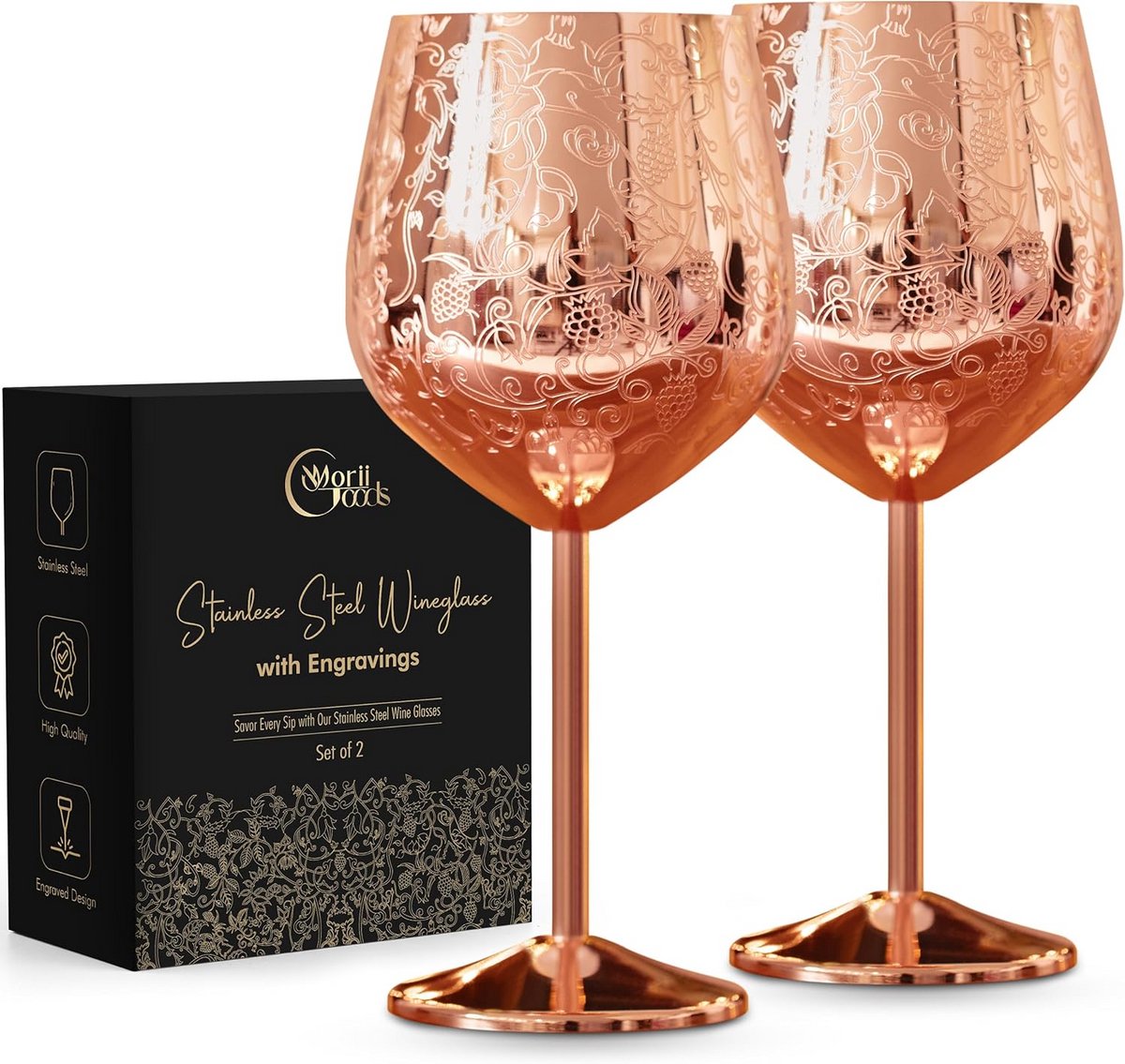 Onbreekbare wijnglazen set van 2 in roségoud, ideaal voor reizen en buitenactiviteiten