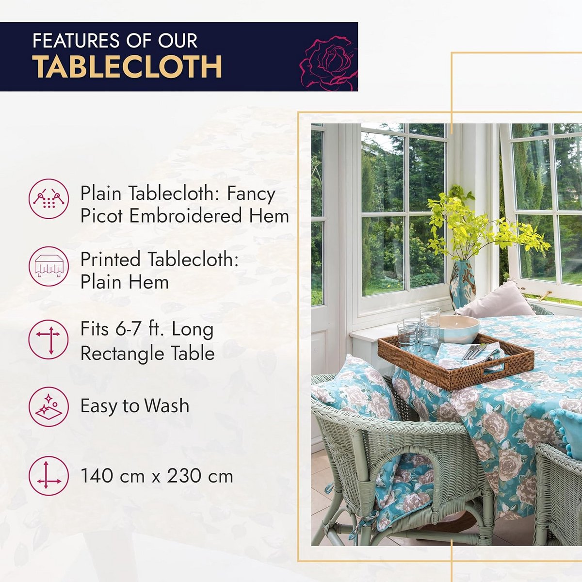 Rood Katoenen Tafelkleed 140 x 230 cm voor Rechthoekige Tafels