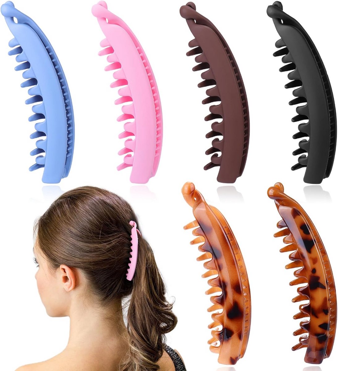 Grote Bananenclip Set voor Dik Haar - 6 Stuks 12 cm Haaraccessoires