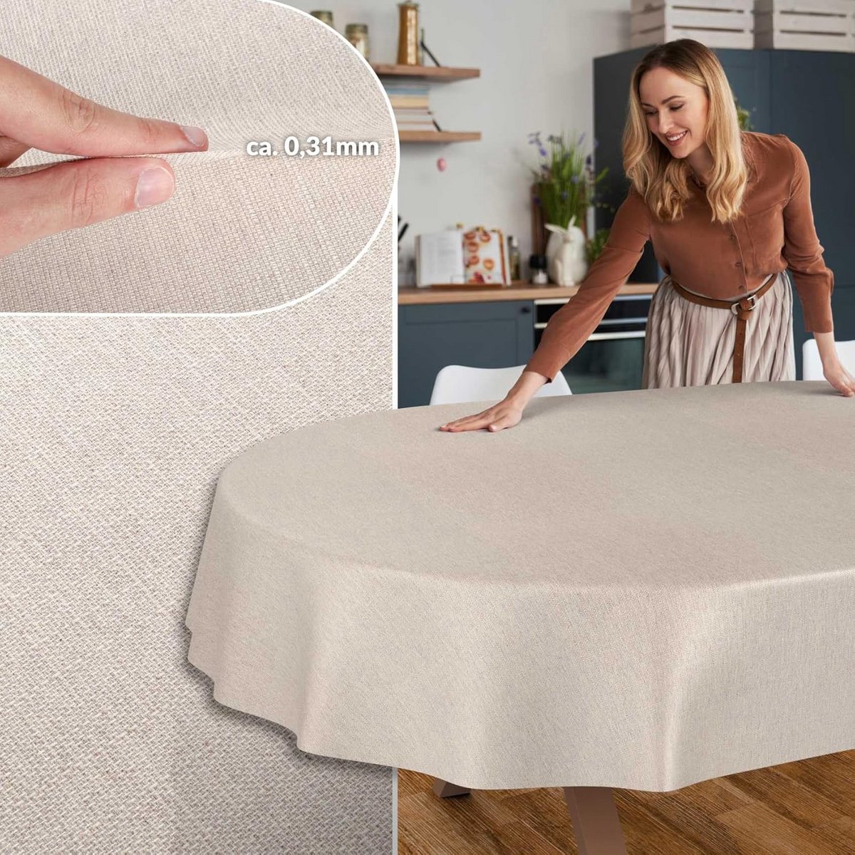 Waterafstotend Stoffen Tafelkleed 180x140 cm Ovaal - Kreukvrij Katoen-Polyester Wasbaar