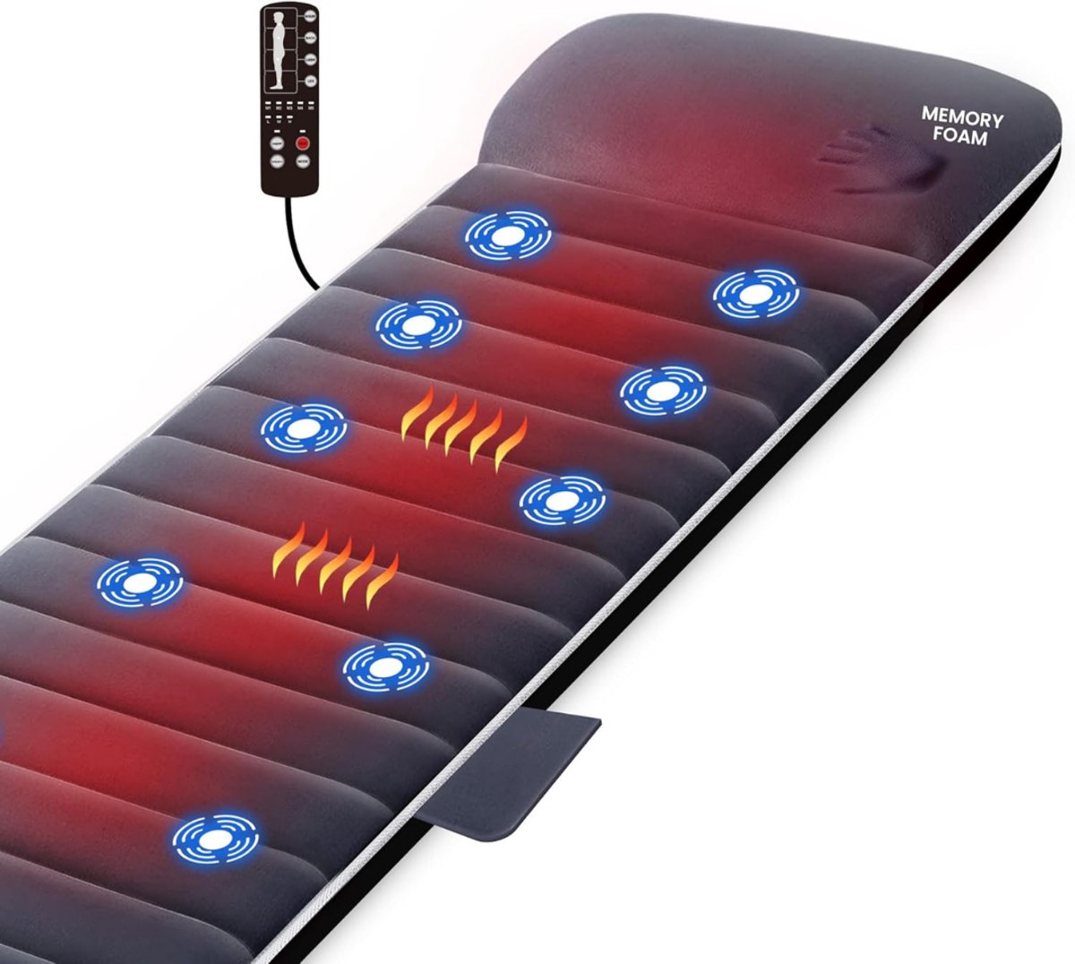 Aura® Massage Mattress 10 Modi - Massage Matras - Massage Matras Met Warmte - Grijs - 62cm x 47cm x 25cm
