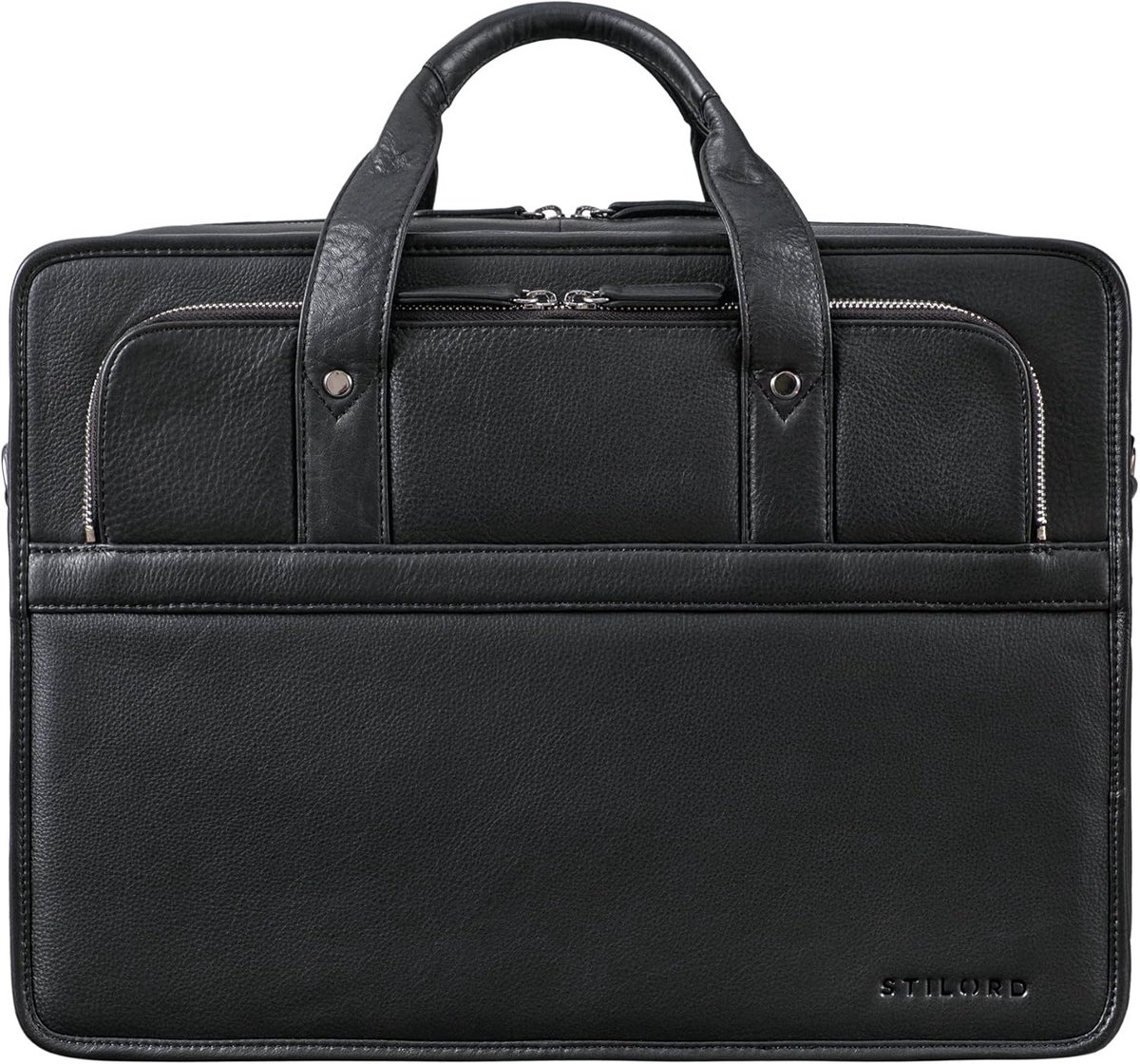 Leren Aktetas Heren & Dames - Ruime 15.6 Inch Laptoptas A4 - Vintage Schoudertas Zwart