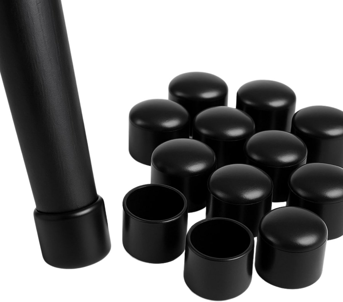 16x Ronde Stoelpootdoppen Zwart (12mm) - Krasvrije Vloerbeschermers
