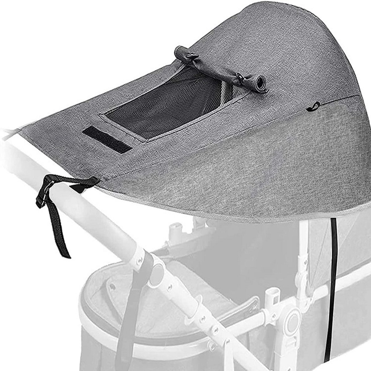 Luifel kinderwagen met , dubbellaags stof met kijkvenster en extra brede schaduwvleugels, grijs