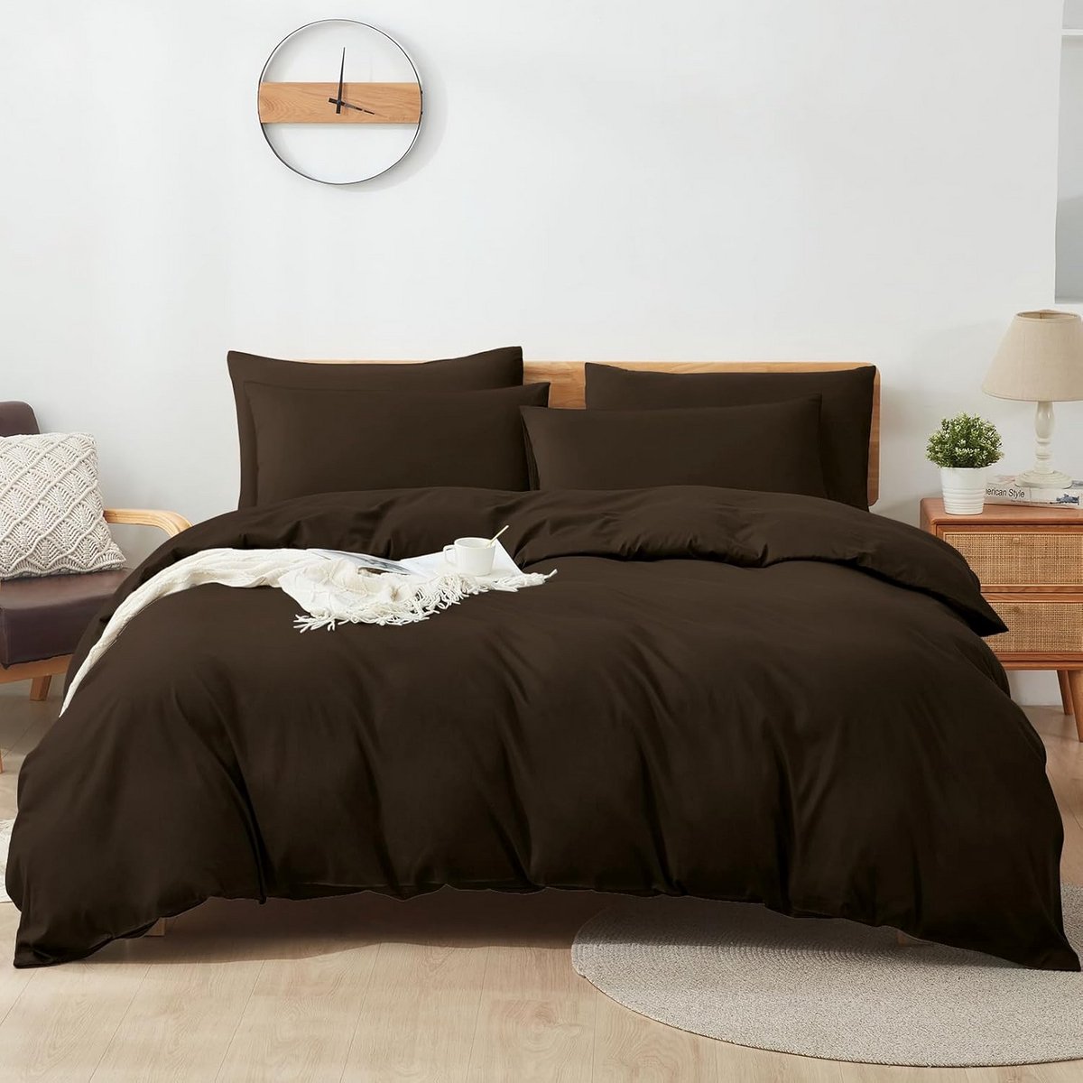 Luxe Katoenen Dekbedovertrekset Bruin 200x220 cm met 2 Kussenslopen – Ademend en Comfortab