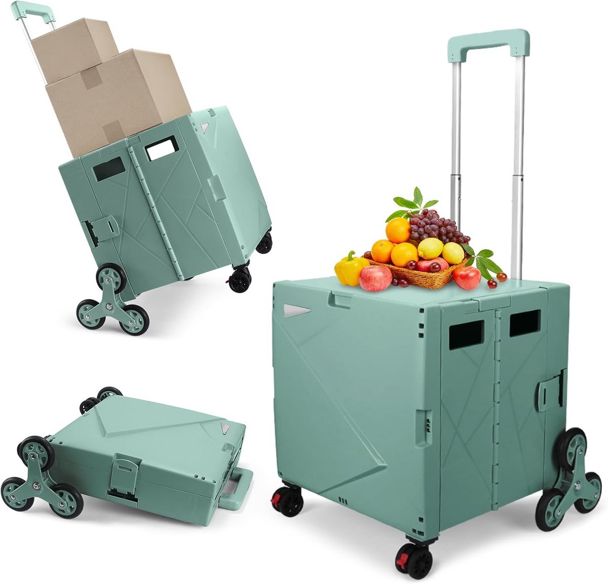 Opvouwbare Gereedschapswagen en Boodschappentrolley met Trappenwielen - 80kg Capaciteit