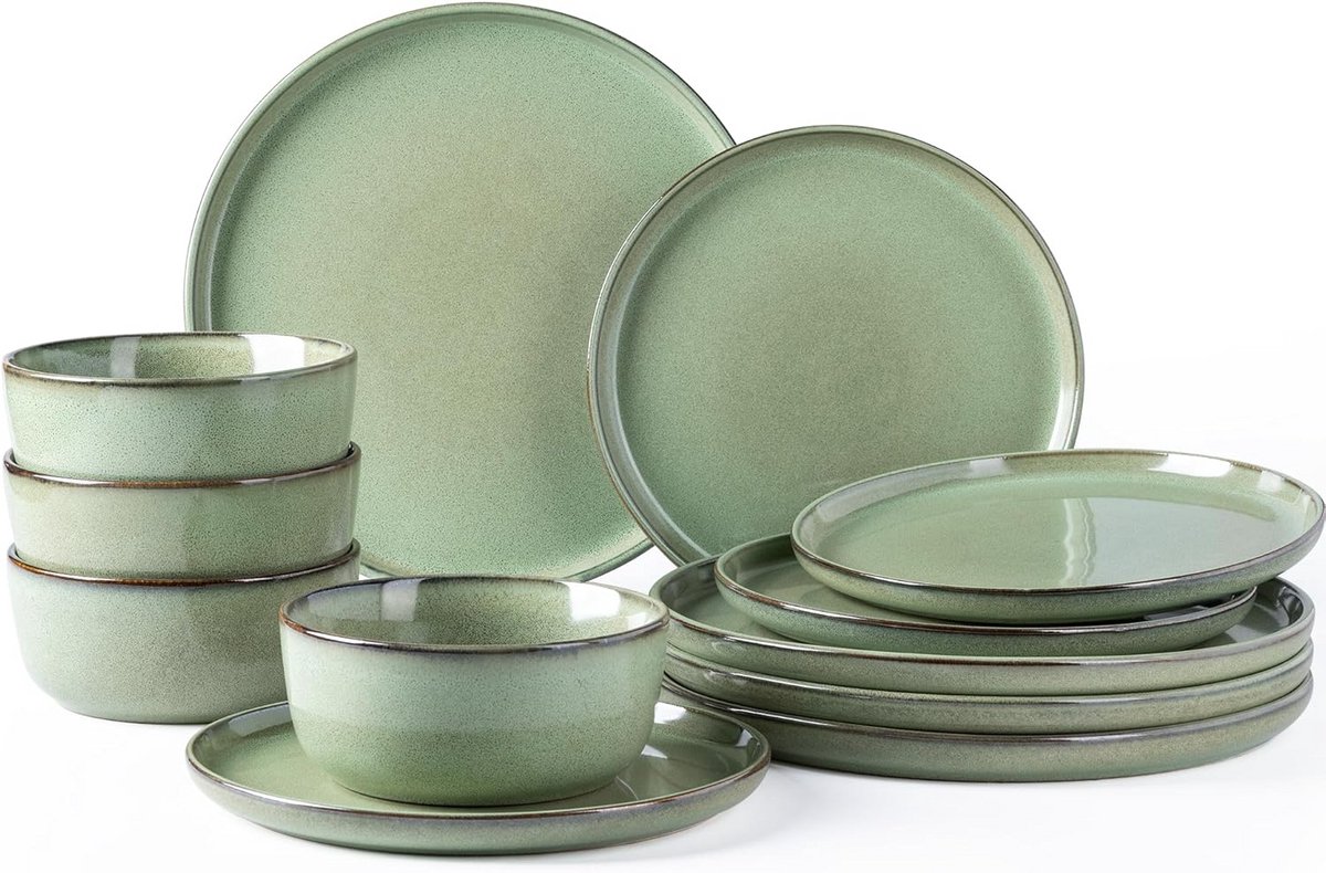 Servies 12-delig voor 4 personen - Aardewerk met reactief glazuur - Pastelgroen