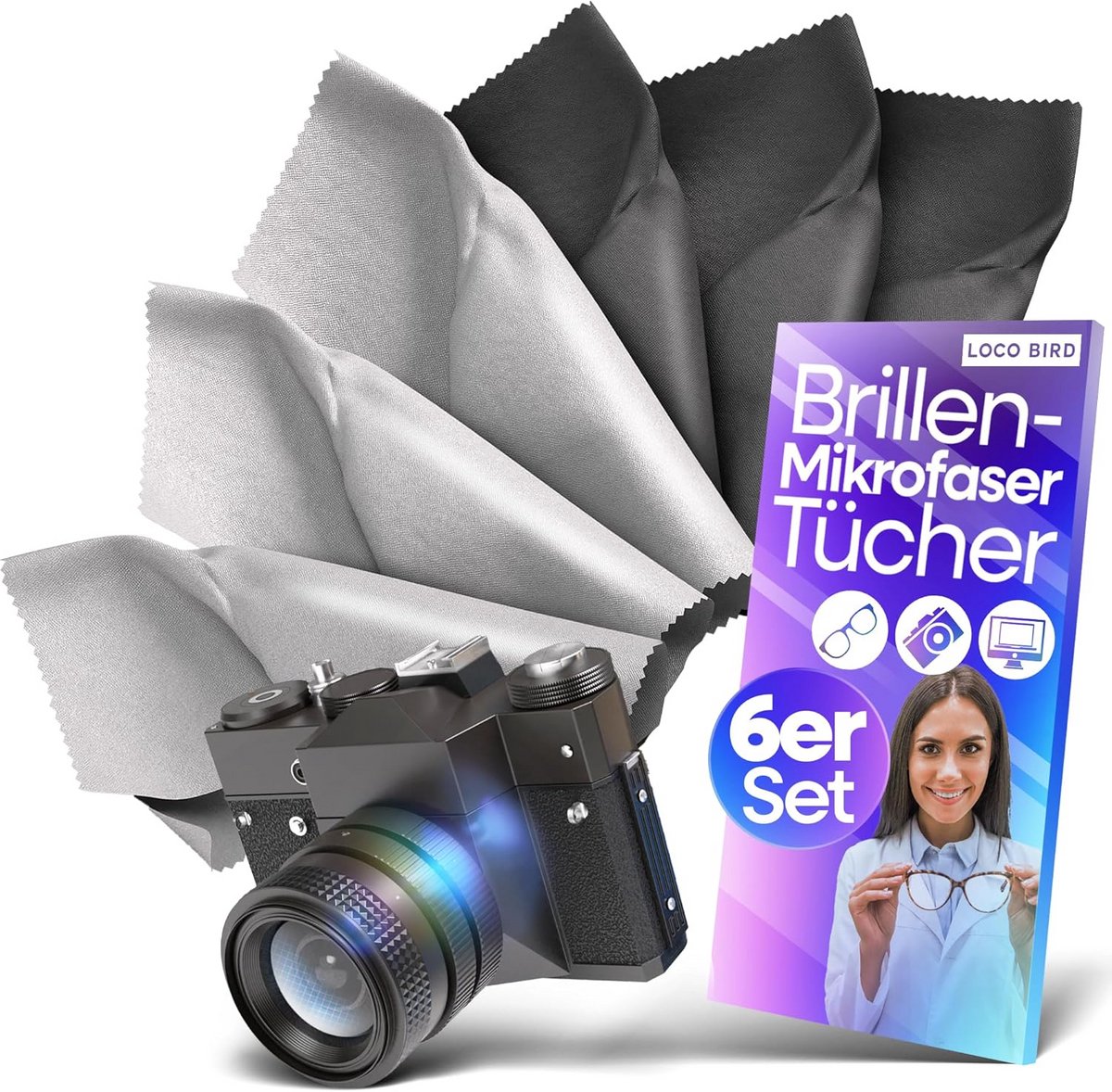 Set van 6 Microvezeldoeken voor Brillen en Displays, 30 x 30 cm in Optiekkwaliteit
