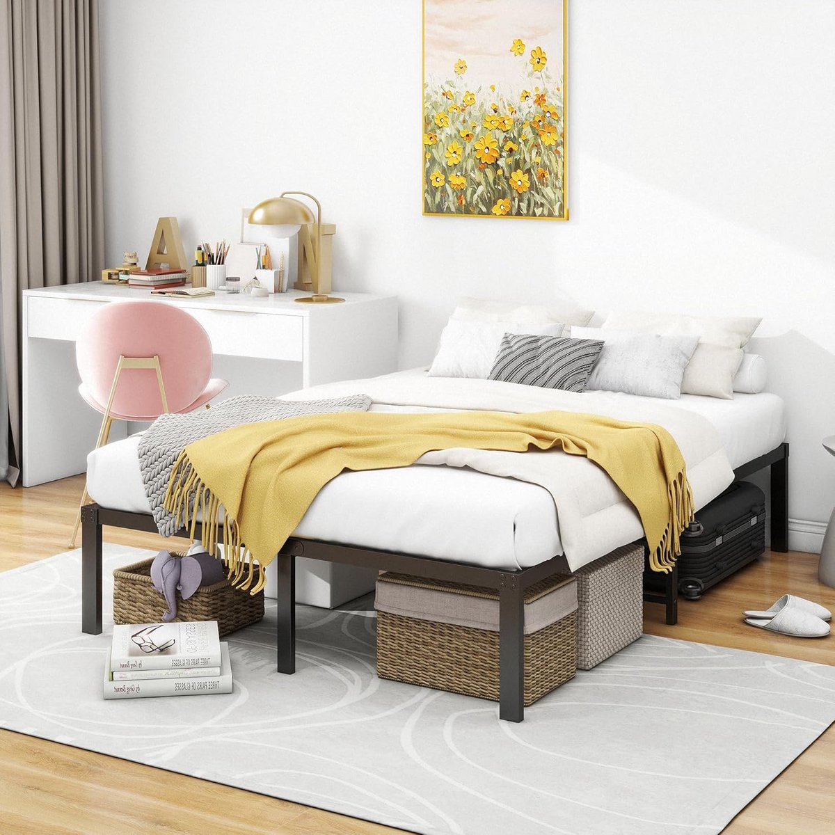Metalen Bedframe met Lattenbodem 120x200 cm Zwart Inclusief Veel Opbergruimte